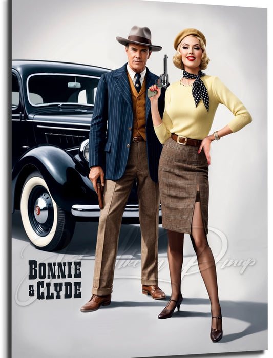 Custom Just Like A Pin-Up Digital Portrait - Bonnie and Clyde